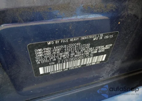 2016 Subaru Wrx Limited from USA, damaged, VIN JF1VA1N66G8817576